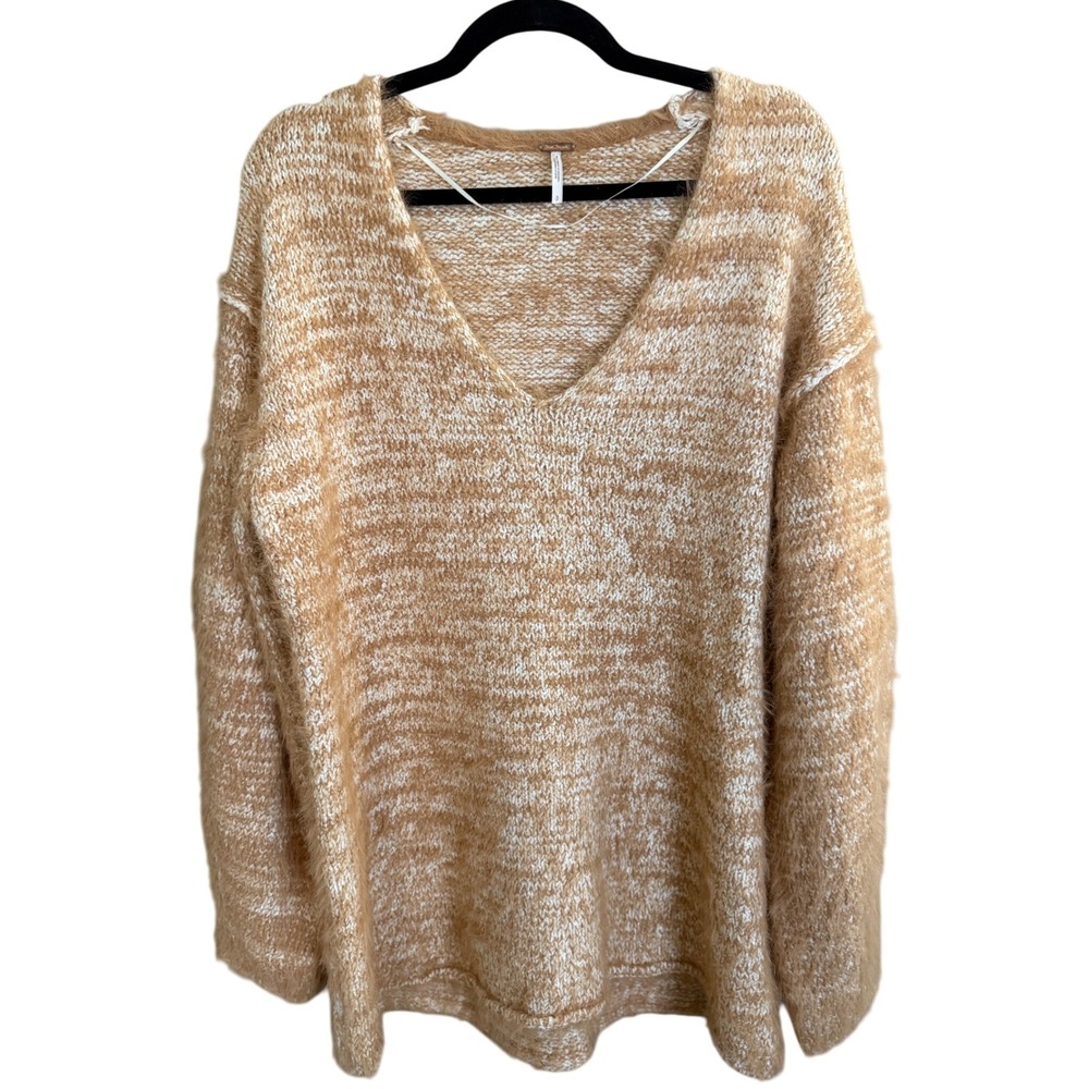 Free People Sweater Women‎ S Tan Oversized Fuzzy Lounge Grandma Cozy Fall Winter